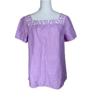 Talbots Linen Cotton Top Lavender Butterfly Accents Sz M Cottagcore Fairy